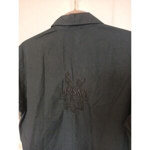 VTG Versace Sport Embroidered Logo Short Sleeve Button Shirt Mens S Black Cotton